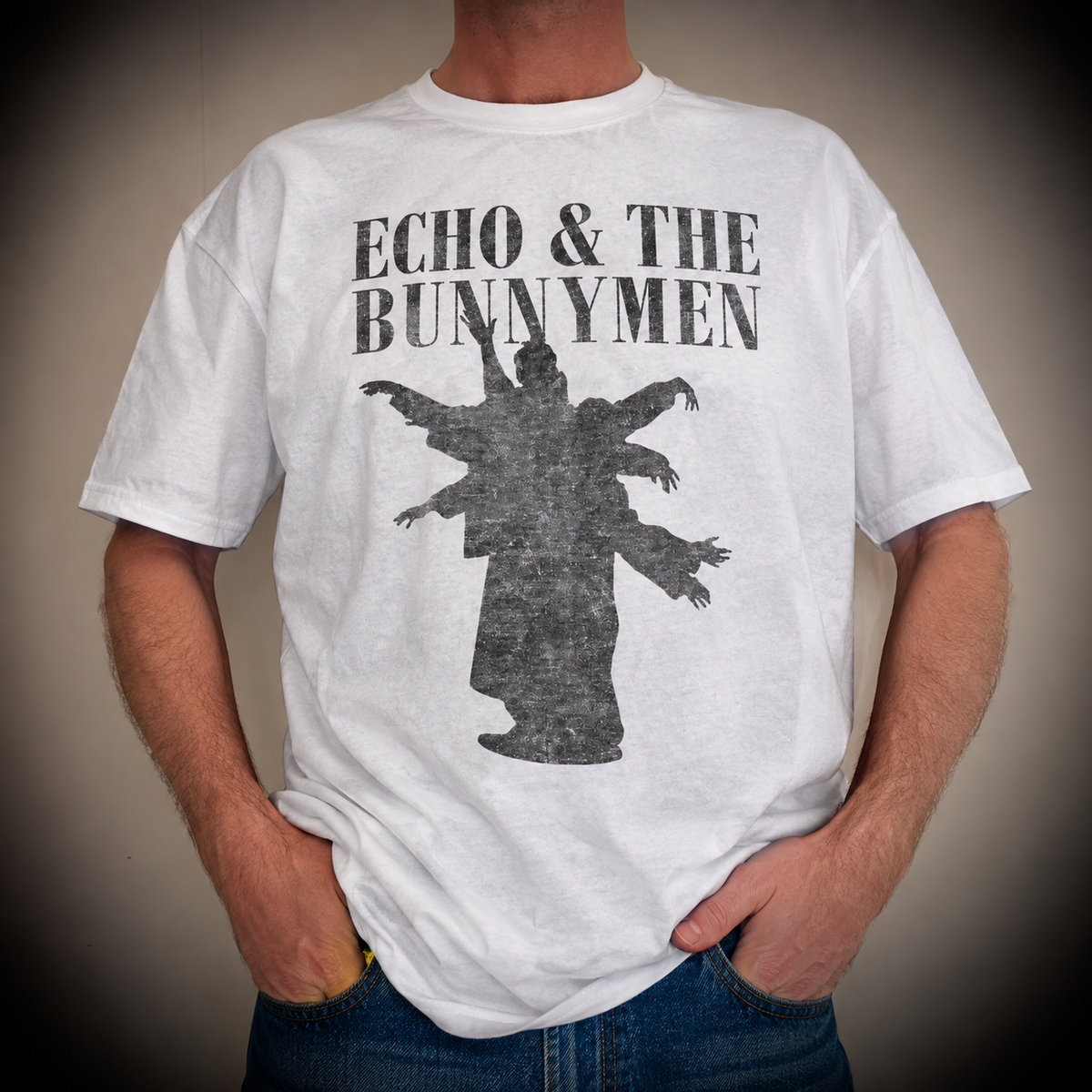 Official Echo & The Bunnymen Wavy Arms aged shirt