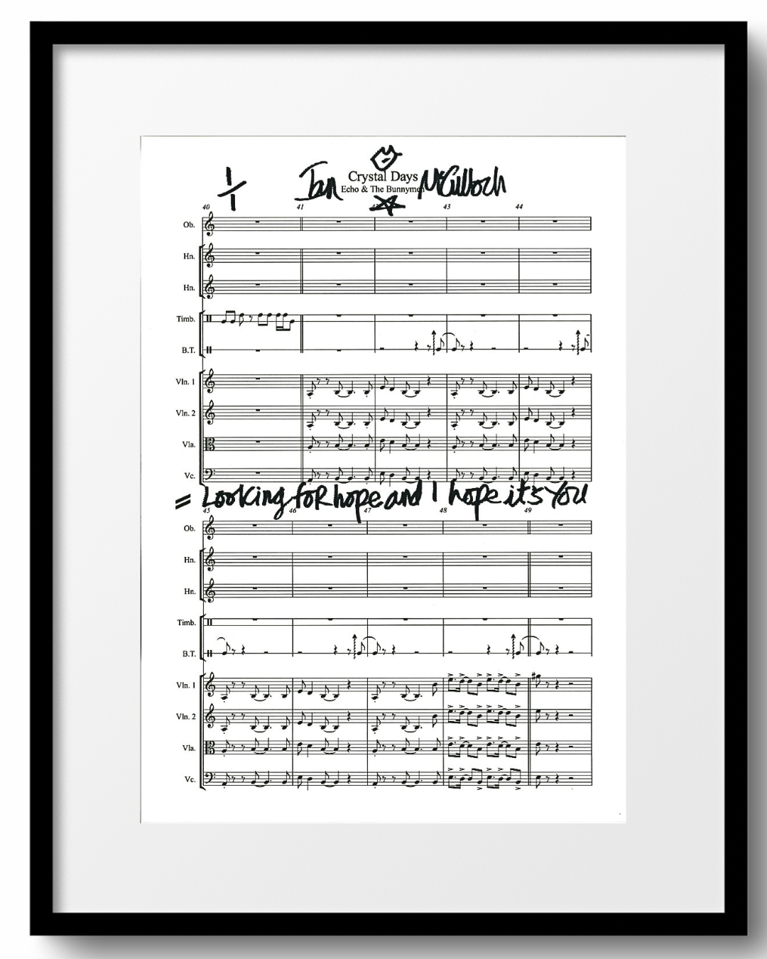 Ocean Rain ‘Crystal Days’ Sheet Music & Lyric signed by Ian McCulloch