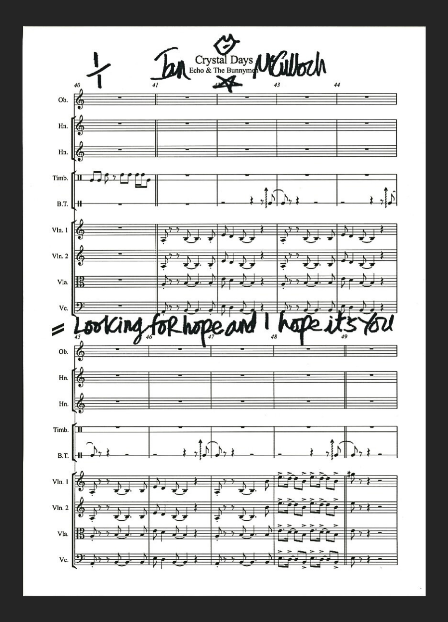 Ocean Rain ‘Crystal Days’ Sheet Music & Lyric signed by Ian McCulloch