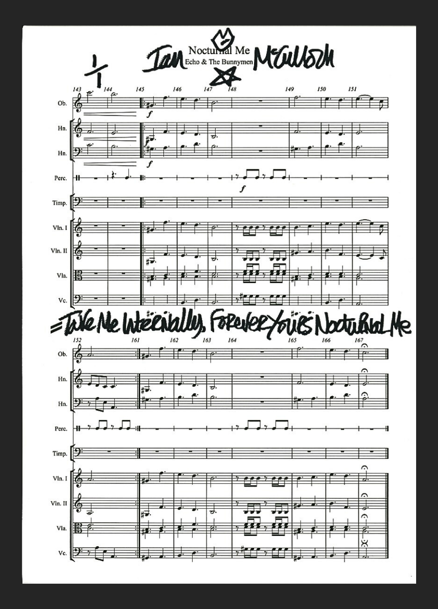 Ocean Rain ‘Nocturnal Me’ Sheet Music & Lyric signed by Ian McCulloch