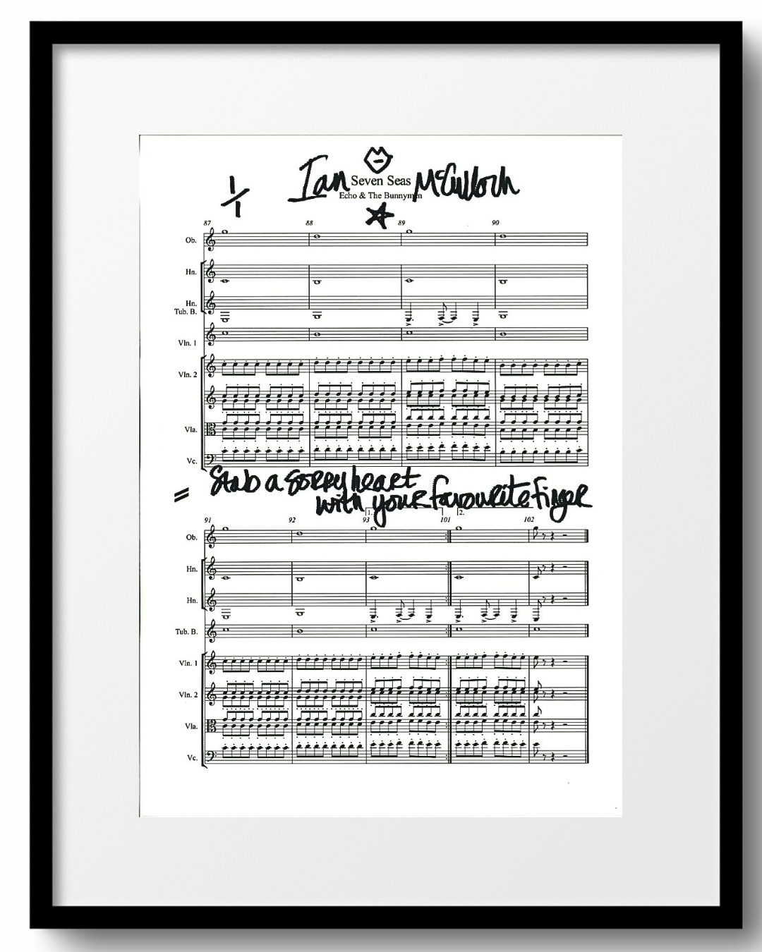 Ocean Rain ‘Seven Seas’ Sheet Music & Lyric signed by Ian McCulloch