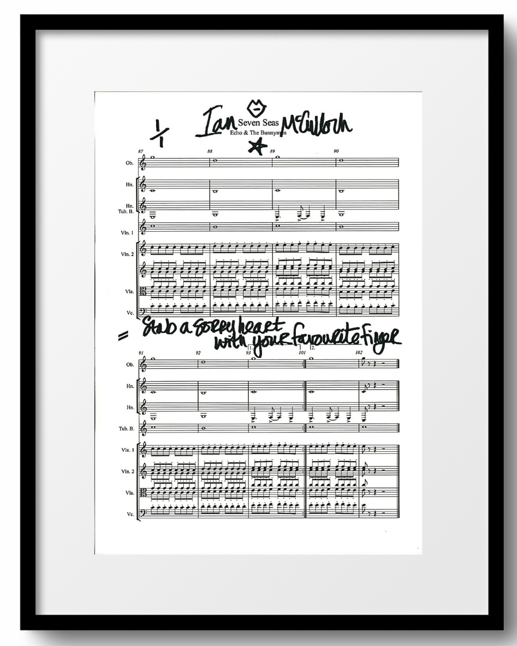 Ocean Rain ‘Seven Seas’ Sheet Music & Lyric signed by Ian McCulloch