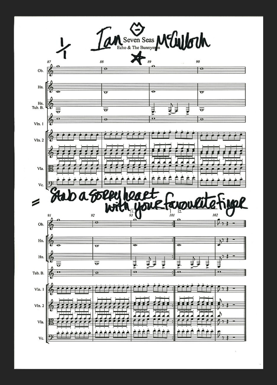 Ocean Rain ‘Seven Seas’ Sheet Music & Lyric signed by Ian McCulloch