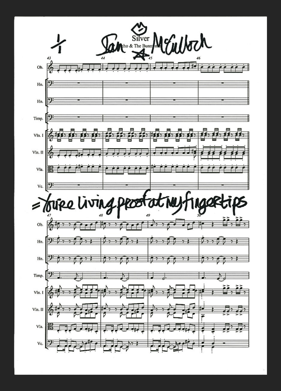 Ocean Rain ‘Silver’ Sheet Music & Lyric signed by Ian McCulloch