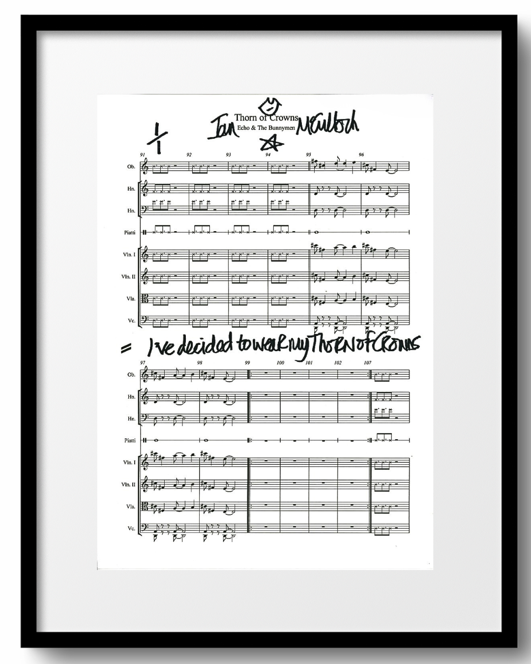 Ocean Rain ‘Thorn Of Crowns’ Sheet Music & Lyric signed by Ian McCulloch