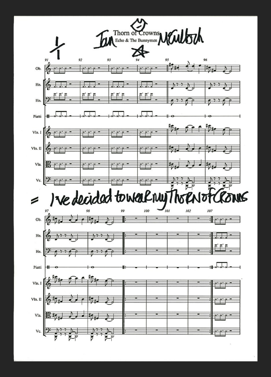 Ocean Rain ‘Thorn Of Crowns’ Sheet Music & Lyric signed by Ian McCulloch