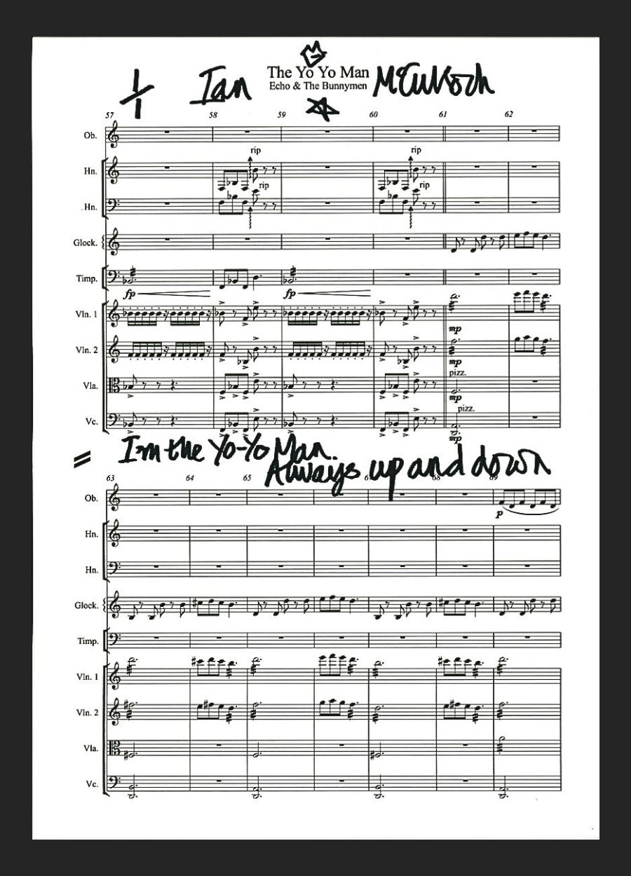 Ocean Rain ‘The Yo Yo Man’ Sheet Music & Lyric signed by Ian McCulloch